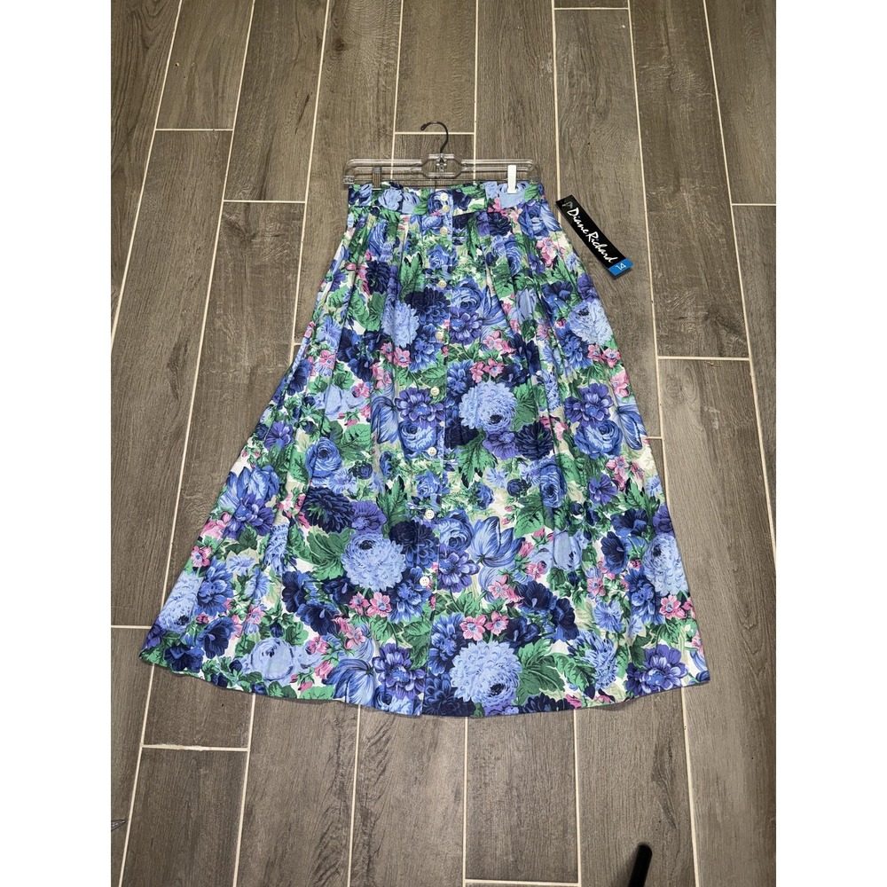 Diane Richard Skirt Womens 14 Multicolor Floral Pleated Button Front Cotton USA